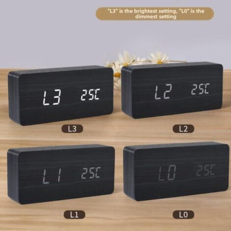 Reveil Numerique, Reveil Matin Bois Horloge Digitale avec 2 Réglages d'Alarme, Réveil