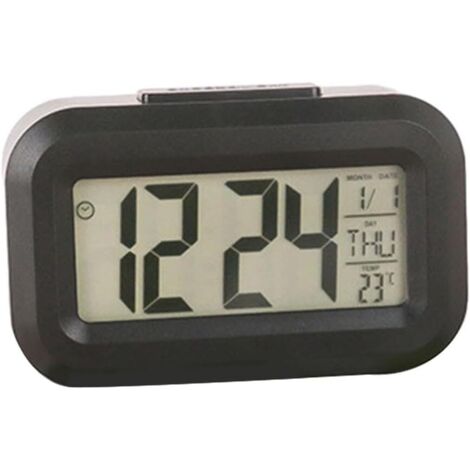 Réveil numérique LED moderne avec affichage de la température, fonction snooze, grand écran, format 12/24 heures, fonctionne à piles pour la maison, le bureau, la chambre à coucher (noir) (1/5)