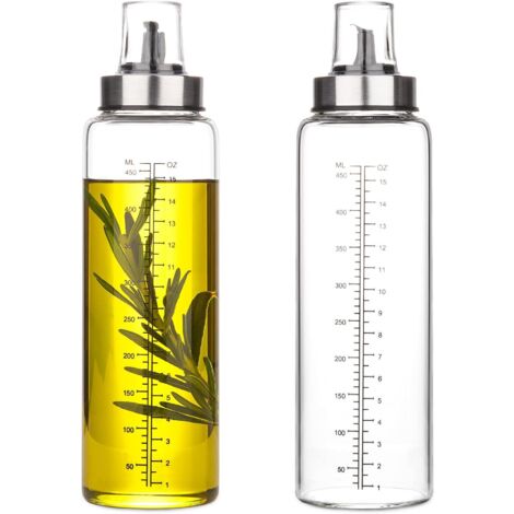 Lot de 2 bouteilles d'huile de cuisson avec goutseurs, 500 ml en verre – Goulot large, facile à remplir et à nettoyer, distributeur d'huile anti-fuite pour cuisine d'huile d'olive/vinaigre