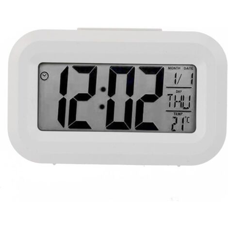 Réveil numérique LED moderne avec affichage de la température, fonction snooze, grand écran, format 12/24 heures, fonctionne à piles pour la maison, le bureau, la chambre à coucher (blanc)
