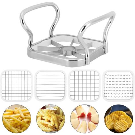 Coupe-pommes de terre - 5 en 1 en acier inoxydable pour pommes de terre Coupe-fruits Chipper Chopper Maker French Fry Gadgets à prise confortable pour économiser l'effort