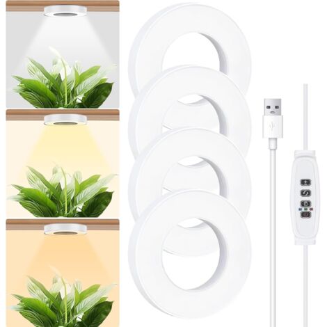 Lampes LED à spectre complet pour plantes avec minuterie automatique, 3 couleurs, 10 luminosités, lampe LED pour plantes d'intérieur (blanc, 4 têtes)