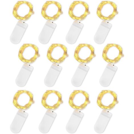 Guirlande Lumineuse à Piles, Lot de 12 Pièce Fée Chaîne Lumières 2m 20 LEDs Guirlande en Cuivre Étanche pour Décoration Anniversaire, Fête, Mariage, Pelouse (Blanc Chaud) [Classe énergétique A]