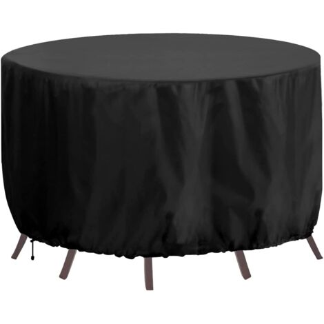 Housse ronde pour meubles de jardin imperméable et résistante en tissu Oxford 210D imperméable et coupe-vent pour table de patio Noir 163 x 71 cm (1/5)
