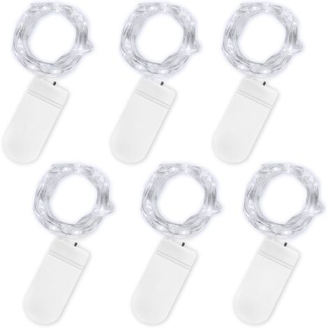 Guirlande Lumineuse à Piles, Lot de 6 Pièce Fée Chaîne Lumières 2m 20 LEDs Guirlande en Cuivre Étanche pour Décoration Anniversaire, Fête, Mariage, Noël, Pelouse (Blanc froid) [Classe énergétique A]