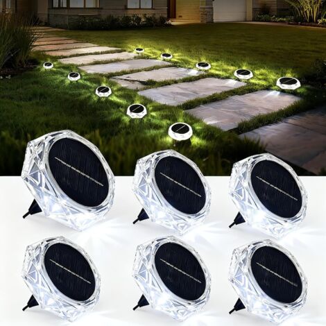 Lampe Solaire Exterieur Au Sol Lot de 6, Lumiere Solaire Jardin LED, Étanche Spot Solaire Extérieur pour Outdoor Allée Chemins Pelouse Terrasse Cour, Blanc Froid