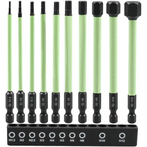 Lot de 10 embouts de tournevis hexagonaux longs 100 mm 1/4"pour visseuse sans fil H1,5/2/2,5/3/4/5/6/7/8/10/12 (1/5)