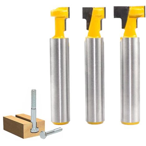 Fraise en Rainure en T, 3 Pièces 8mm Routeur à Rainure en T Forme Routeur Bits, Queue de Fraise avec Lame Fraises à Bois, Set Coupe de Bois T-Slot, Pour Outils électriques Outil de Menuiserie (1/5)