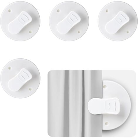 Lot de 4 Clips de Rideau de Douche 5 cm - Protection Anti-Éclaboussures, Auto-Adhésifs, Pinces Coupe-Vent Blanches pour Maintenir le Rideau