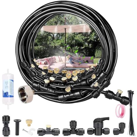 Brumisateur de Terrasse, Kit Brumisateur Terrasse Extérieur 10 m, avec Buses en Laiton et Adaptateur 3/4", Tuyau Brumisateur pour Jardin, Terrasse, Serre et Parc Aquatique (10 Mètres) (1/5)