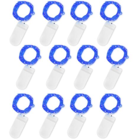 Guirlande Lumineuse à Piles, Lot de 12 Pièce Fée Chaîne Lumières 2m 20 LEDs Guirlande en Cuivre Étanche pour Décoration Anniversaire, Fête, Mariage, Noël, Pelouse (Bleu) [Classe énergétique A]