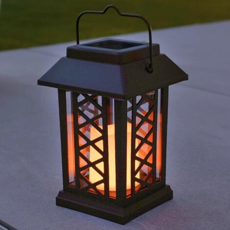 Festive Lights Lanternes Solaires Décoratives Extérieures Noir Mat avec Éclairage Bougie LED Effet Vacillant Waterproof (hauteur 17,50cm) (1/5)