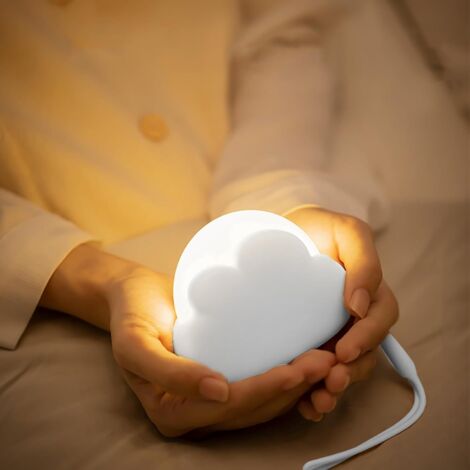 Veilleuse Enfant, 4 Niveaux de Luminosité Veilleuse LED Nuage avec Corde en Silicone, Rechargeable Lampe de Chevet pour Enfants, Garçon Fille Lumières Décoratives pour Chambre de Bébé(Blanc)