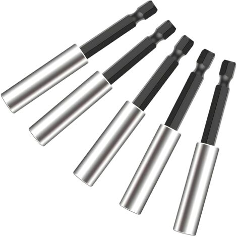 5 Pièces Douilles Magnétiques pour Tournevis, Douille de Bit de 1/4 Pouce, Porte-foret en Acier Inoxydable de 60 mm, Compatible avec Outils à Choc