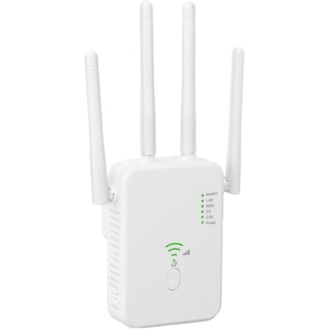 Répéteur WiFi, Amplificateur WiFi 1200Mbps, Repeteur WiFi Puissant sans Fil Double Bande 5GHz & 2.4GHz avec WPS WiFi Extender, Compatible avec Toutes Les Box Internet Ethernet Port (Blanc) (1/5)