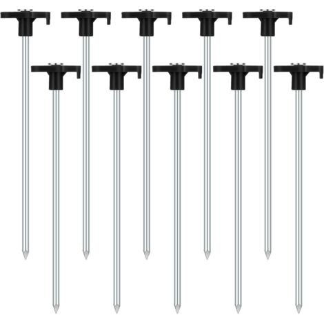 Lot de 10 piquets de tente stables - Piquets de tente résistants aux tempêtes - Piquets de tente en acier - Piquets de tente stables - Pour sols durs - Forêt - Herbe - Sol sable - Noir