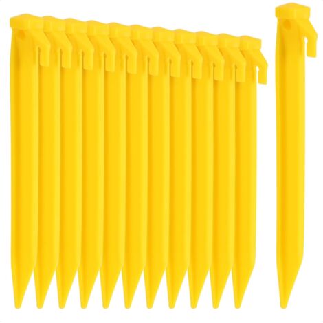 12x piquets de Tente en Plastique - ancrages au Sol pour Le Camping, Le Jardin, la Plage - piquets avec Trou d'extraction de piquets - ancrages au Sol Jaunes - 22 cm (1/5)