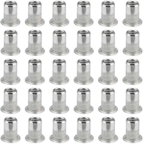 100 Pièces M6 Écrou À Sertir À Tête Plate. Écrous À Riveter Acier Inoxydable. Insert Fileté À Tête Plate. Écrou À Sertir M6. Rivet Écrou M6