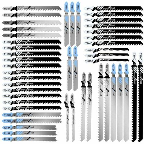 Lame Scie Sauteuse à Tige en T. 48PCS Lame Scie Metal Fabriquées en HCS/HSS/BIM. T118A T218A T318A T127D T144D T244D. Compatibilité avec Bosch Dewalt pour la Coupe du Bois et du Métal