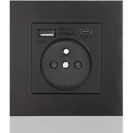 Panneau de prises Type-C + USB 16A – 2 prises – 1 port USB – 1 port Type-C – Installation facile – Design moderne et discret (1/5)
