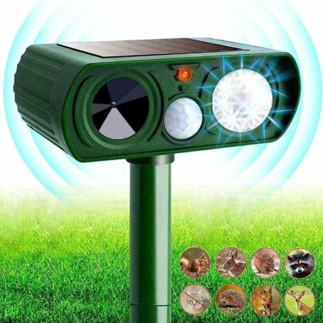 Répulsif Chat Jardin à Ultrasons. 5 Modes. Alimenté par USB ou Solaire. Répulsif Chats avec Piquet au Sol Cisea