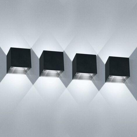 Lot de 4 appliques murales LED 12 W étanches IP65 – 1000 lumens blanc froid 6000K – Aluminium pour intérieur et extérieur – Angle réglable 120°