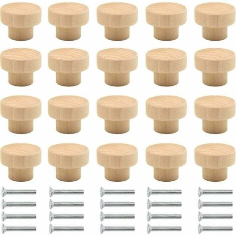 Poignée Meuble Bois 20 pièces Boutons Ronds en Bois Naturel Bouton de Meuble Bois Bouton de Porte Bois Bouton Tiroir Convient aux armoires tiroirs armoires pansements cuisine etc(Couleur de bois) - Bo (1/5)