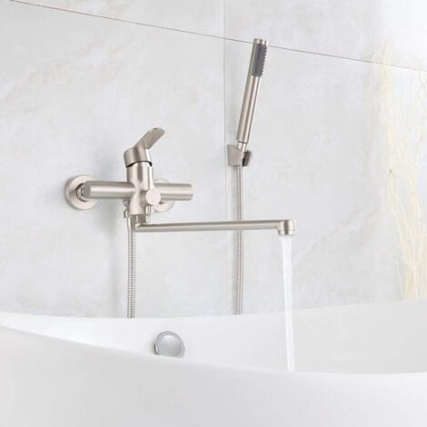 Robinet de baignoire mitigeur mural en acier inoxydable 304 – Douchette orientable 35 cm – Finition brossée anti-corrosion (1/5)
