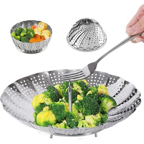 Panier à vapeur en acier inoxydable pour aliments et légumes. panier à vapeur extensible de qualité supérieure pour s'adapter à différentes tailles de pots. (1/5)