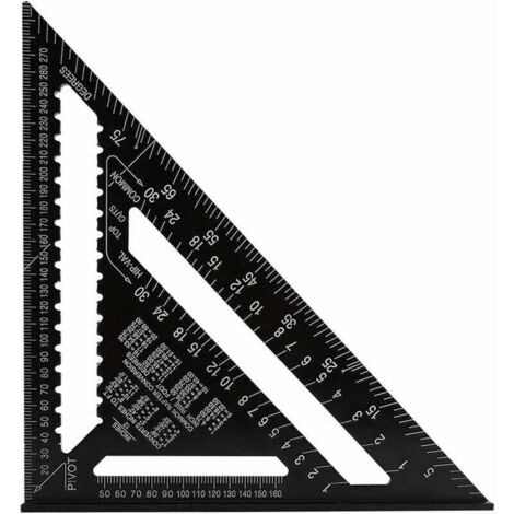 Promotion Équerre Triangle Metrique Professionnel. 30cm/300mm Équerre de Charpentier Haute Précision. Règle d'angle Menuiserie en Alliage d'aluminium Outil de Mesure Bois Speed Square Noir (1/5)