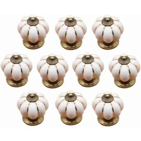 Lot de 10 boutons de tiroir en céramique – Forme de citrouille – Compatible avec armoires et tiroirs – Dimensions 4.1 x 4.1 cm (1/5)