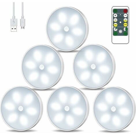 Lampe Placard Veilleuse LED. USB Rechargeable Lot de 6 Lampes de Nuit sans Fil avec Contrôle Tactile et Télécommande Luminosité Réglable Lampe de Armoire Alimenté