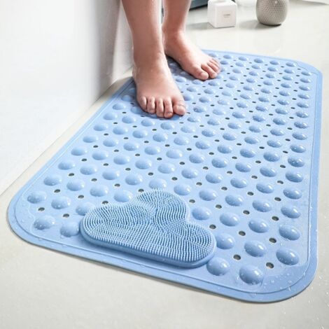 Tapis de douche antidérapant 80 x 50 cm – Ventouses puissantes – TPE bleu clair – Trous d'évacuation pour séchage rapide (1/5)
