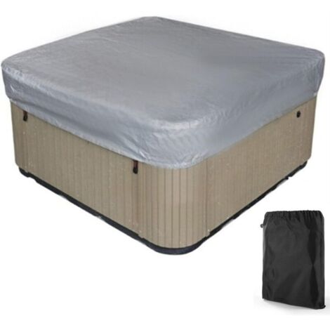 Bache d'extérieur pour Spa Housse de Bain à Remous Carrée Etanche Couverture de Spa en Tissu Polyester 190T Anti-poussière Anti-UVavec Un Sac de Rangement .Noir——Gris 207×207×30cm