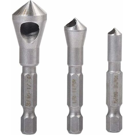 Fraise conique d'ébavurage Outil Lot de forets à tige hexagonale 1/10.2 cm à chanfreiner Bois Fraise conique d'ébavurage Outil de foret 5/162.6 cm 1/20.3 cm 3/40.6 cm (lot de 3) (1/5)