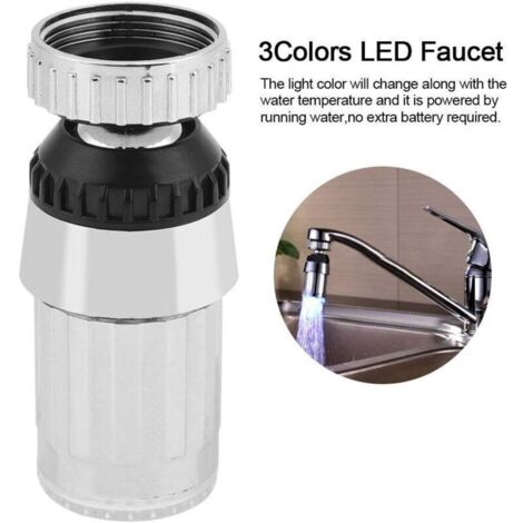 Pulvérisateur à tête de pulvérisation pour robinet d'évier de cuisine. pivotant à 360 °. alimenté par l'eau. 3 couleurs. lumière LED