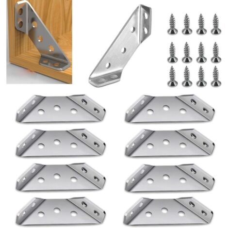 Lot de 10 Connecteurs D'angle Equerre Fixation Inox Equerre Metal équerre de Fixation Connecteur Metal Support d'angle avec Vis. Equerre Angle pour Étagère. Armoire. Table. Chaise. Bureau