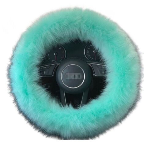 Housse de volant en fausse fourrure en peluche pour voiture camion SUV polaire moelleuse frein à main couverture de volant de voiture chaude vert (1/4)