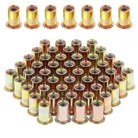 100 Pièces Écrou à Rivet M8 Fileté à Tête Plate, Écrous à Riveter Fileter en Acier au Carbone Zingué, Assortiment M8 Rivet Inserts Filetés pour Métal Plastique (14 mm x 18 mm)