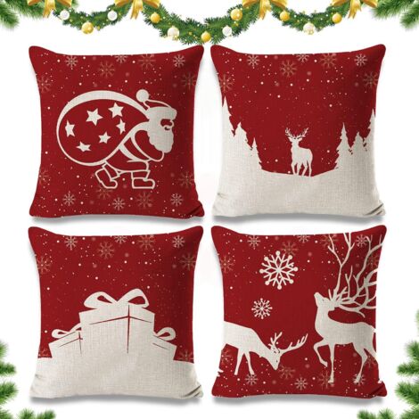 4 Pièces Housse de Coussin Noel 45x45 cm,Coussin Taie d'oreiller Noël,Taie d'oreiller en Lin de Coton Noël,Noël Taie d'oreiller Décor,Christmas Pillow Cover,Taie d'oreiller Décorative de Noël (1/4)
