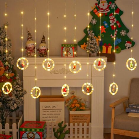 Guirlande Lumineuse Fenêtre Noël,Decoration Noel Interieur,Rideau Lumineux Noel,Suspension Noel,Guirlande Led Décoration De Fenêtre,120 LEDs Rideau Lumière 8 Modes D'éclairage à Distance,Charge USB (1/5)