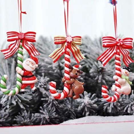 Ornement de Noël en forme de canne de bonbon, lot de 3 père Noël, bonhomme de neige, cerf, canne en bonbon, décoration de Noël, exquise décoration d'ornement de sapin de Noël, 12 x 7,5 cm (1/5)