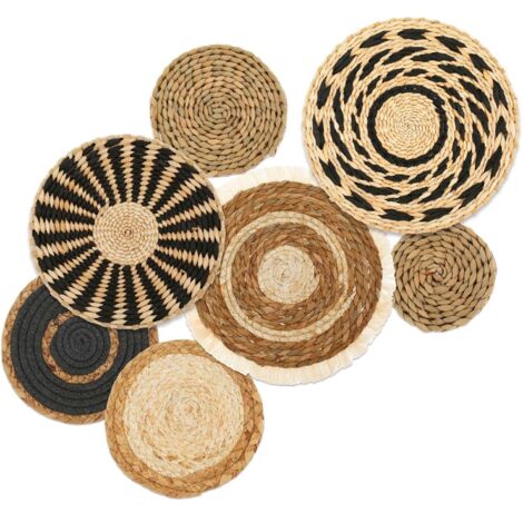 Ersandy – Lot de 7 paniers muraux bohèmes en rotin osier – Décoration murale naturelle – 6 styles différents – Dimensions variées pour intérieur élégant