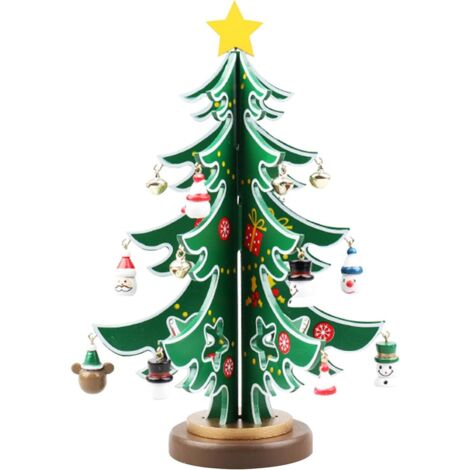 Sapin de Noël en bois DIY Ensemble de sapin de Noël miniatures créatives décorations de festival fête sapin de Noël Décoration de table pour les vacances, festival, maison, bureau, décoration de Noël (1/5)
