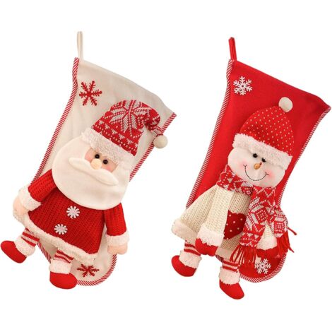 Paquet de 2 bas de Noël, bas de Noël rouges de 17,7 pouces avec motif de personnage de bonhomme de neige de style 3D, bas suspendus de cheminée pour décor de fête de Noël de vacances (1/5)