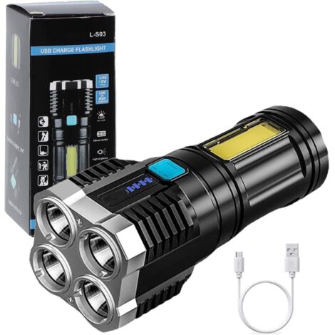 Torches LED Super lumineuses, Torche USB Rechargeable Avec Lumière Latérale 4 Modes COB Lumens Puissants pour Torche De Camping en Plein Air [Classe énergétique A+++]