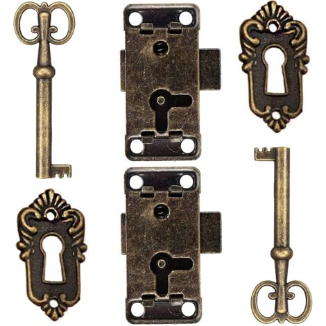 Serrure de meuble antique en fer – Lot de 2 avec clé – Dimensions 5.3x2.6cm et 4.5x2.3cm – Installation facile pour armoires et tiroirs – Modou
