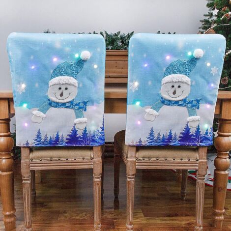 Lot de 2 housses de chaise de Noël avec lumières LED, housse de protection de chaise de bonhomme de neige, housse de siège pour la décoration de la maison, housses de chaise LED de Noël (1/5)