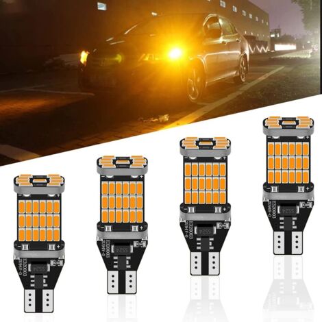 4-Pack 921 912 T10 T15 Ambre/Jaune 800 lumens 12V-24V Non-Polarity Extrêmement Lumineux CANBUS Sans Erreur Ak-4014 45PCS Chipsets Ampoules LED pour Feux de Clignotant Back Up Eclairage Inversé