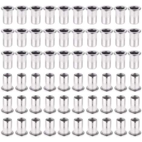 60 Pièces 304 Ecrou a Sertir M6 en Acier Inoxydable Tête Plate Ecrou Aveugle Rivet Fileté Ecrou a Rivet pour pince à insert fileté (1/5)